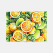 Orange Lemon Botanical Citrus Geometric フリースブランケット (正面(横))
