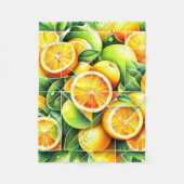 Orange Lemon Botanical Citrus Geometric フリースブランケット (正面)