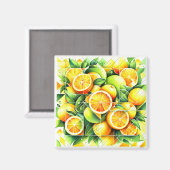 Orange Lemon Botanical Citrus Geometric マグネット (正面/裏面)