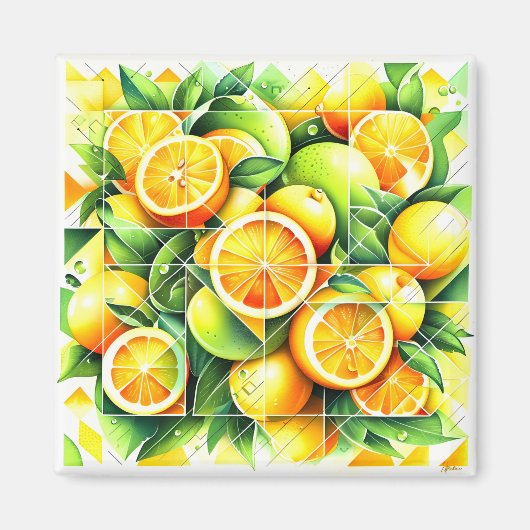 Orange Lemon Botanical Citrus Geometric マグネット (正面)