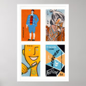 Orange & Light Blue Matchbox Labels Grid Print ポスター (正面)