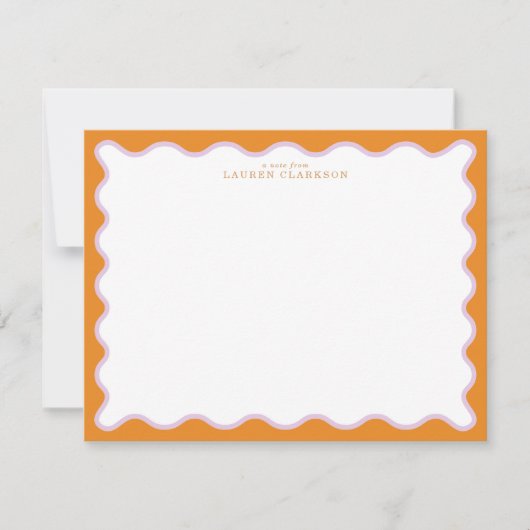 Orange & Lilac Wavy Frame Note Card with Striped E 招待状 (正面)