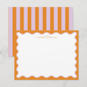 Orange & Lilac Wavy Frame Note Card with Striped E 招待状 (正面/裏面)