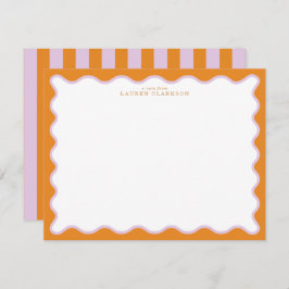 Orange & Lilac Wavy Frame Note Card with Striped E 招待状