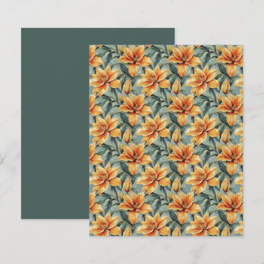 Orange Lily & Sage Background Scrapbook Paper (正面/裏面)