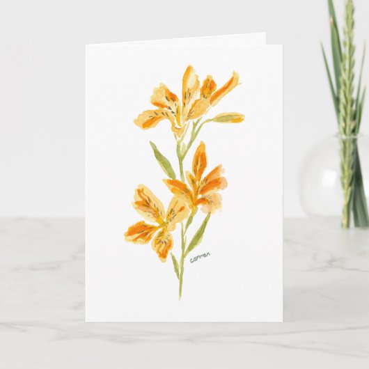 Orange Lily Watercolor Floral Greeting Card カード (正面)