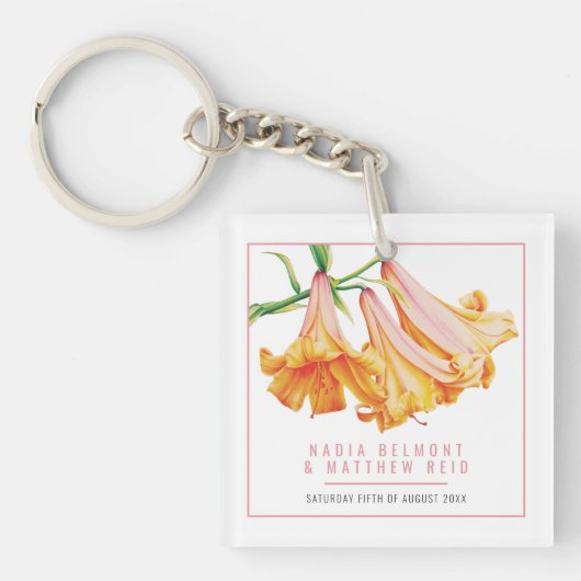 Orange Lily Wedding personalized guest keepsake キーホルダー (正面)