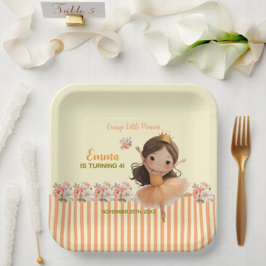 Orange Little Princess Ball Paper Plate ペーパープレート (ウェディング)