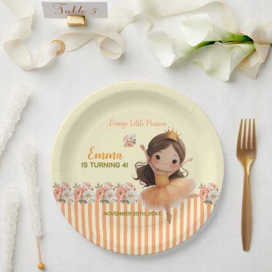 Orange Little Princess Ball Paper Plate ペーパープレート (ウェディング)
