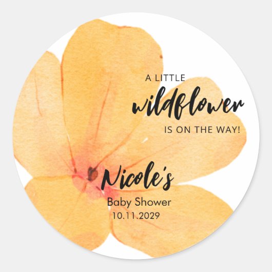 Orange Little Wildflower On the Way Baby Shower ラウンドシール (正面)