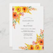 Orange Lively Botanical Spring Wedding 招待状 (正面/裏面)