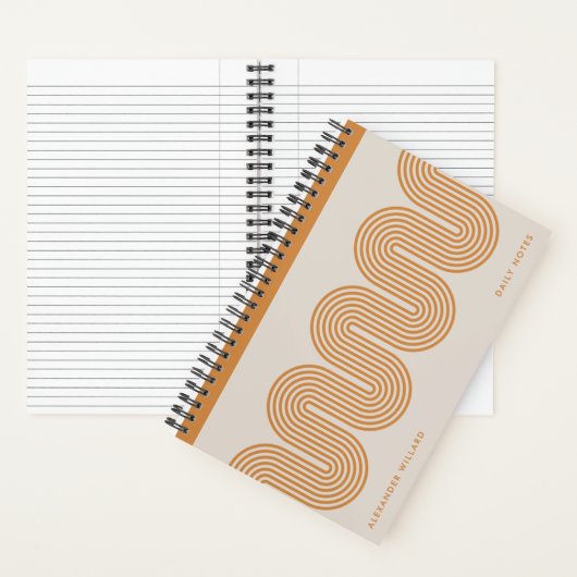 Orange Lombard Wavy Lines Modern Custom Notebook ノートブック (内側)