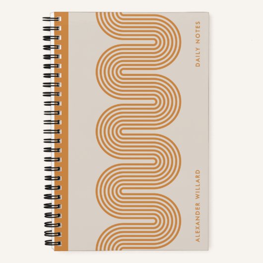 Orange Lombard Wavy Lines Modern Custom Notebook ノートブック (正面)