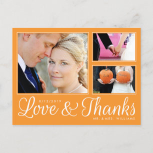 Orange Loveの感謝してい3結婚枚の写真のハガキモダンー ポストカード