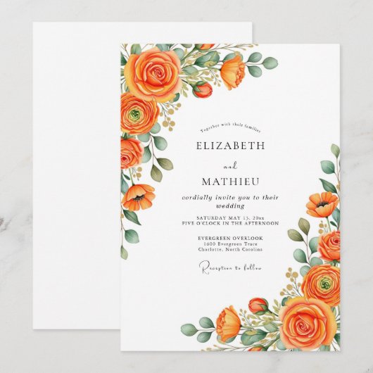 Orange Luminous Spring Wedding 招待状 (正面/裏面)