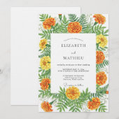 Orange Marigold Botanical Autumn Wedding 招待状 (正面/裏面)
