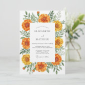 Orange Marigold Botanical Flourish Wedding 招待状 (スタンド正面)