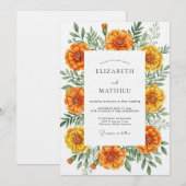 Orange Marigold Botanical Flourish Wedding 招待状 (正面/裏面)