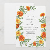Orange Marigold Botanical Wedding 招待状 (正面/裏面)