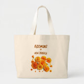  ORANGE MARIGOLD FLORAL BLOOMING NEUTRAL TOTE  ラージトートバッグ (正面)