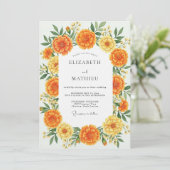 Orange Marigold Floral Whimsy Wedding 招待状 (スタンド正面)