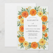 Orange Marigold Floral Whimsy Wedding 招待状 (正面/裏面)