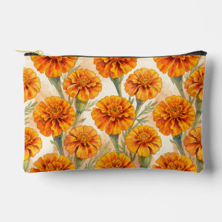 Orange marigold flowers pattern アクセサリーポーチ