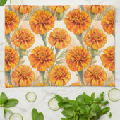 Orange marigold flowers pattern キッチンタオル (折り畳み)