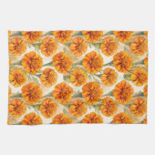 Orange marigold flowers pattern キッチンタオル (横)