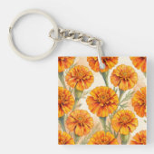 Orange marigold flowers pattern キーホルダー (正面)