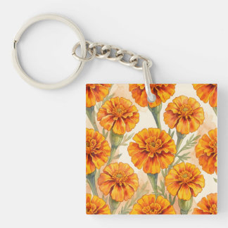 Orange marigold flowers pattern キーホルダー