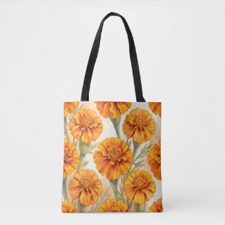 Orange marigold flowers pattern トートバッグ