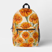 Orange marigold flowers pattern プリントバックパック (正面)