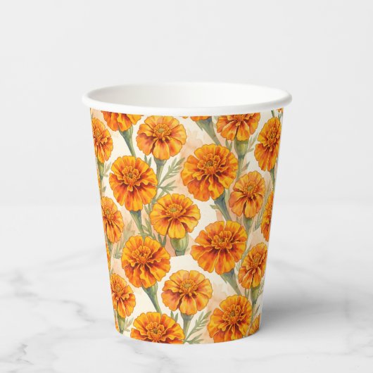 Orange marigold flowers pattern 紙コップ (裏面)