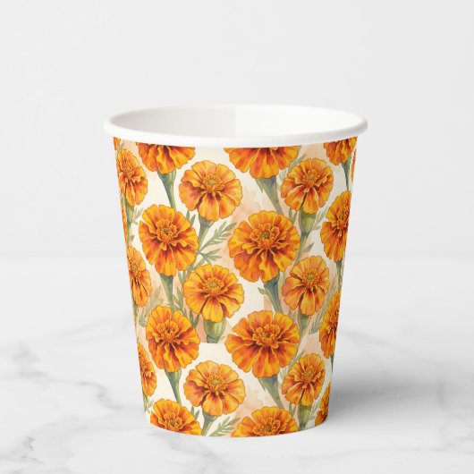 Orange marigold flowers pattern 紙コップ (左)