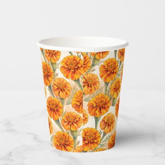 Orange marigold flowers pattern 紙コップ (右)