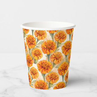 Orange marigold flowers pattern 紙コップ