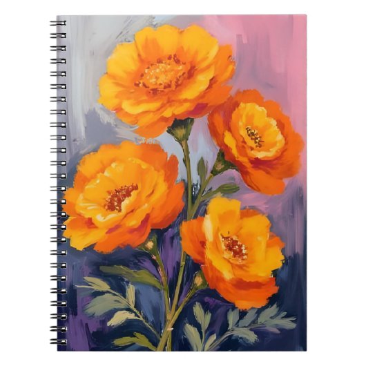 Orange Marigold Flowers Watercolor Floral Painting ノートブック (正面)