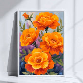 Orange Marigolds | October Flower Watercolor ポスター