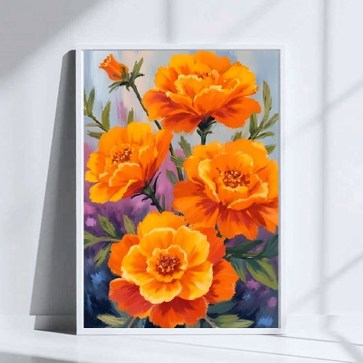 Orange Marigolds | October Flower Watercolor ポスター