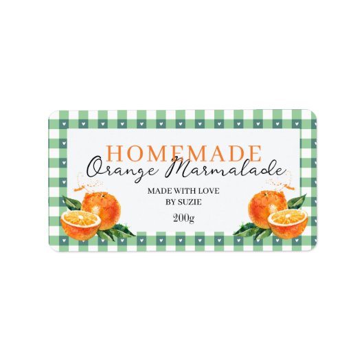 Orange Marmalade Jar Label Personalized Gingham  ラベル (正面)
