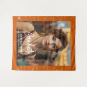 Orange Math Handwritten Script Photo Graduation  タペストリー (正面(横))