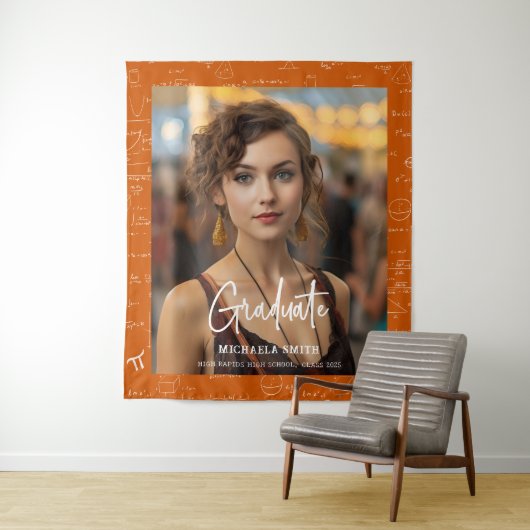 Orange Math Handwritten Script Photo Graduation  タペストリー (インサイチュ)