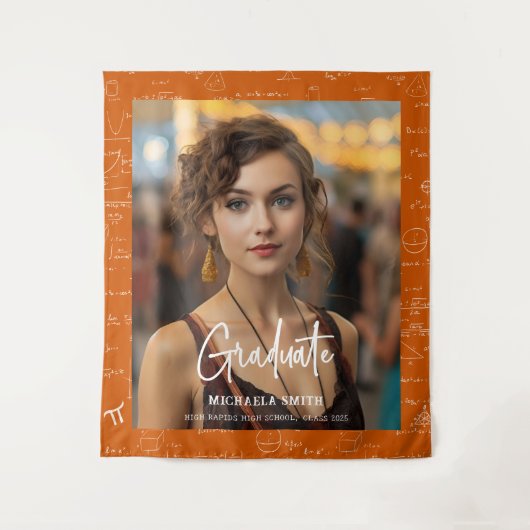 Orange Math Handwritten Script Photo Graduation  タペストリー (正面)