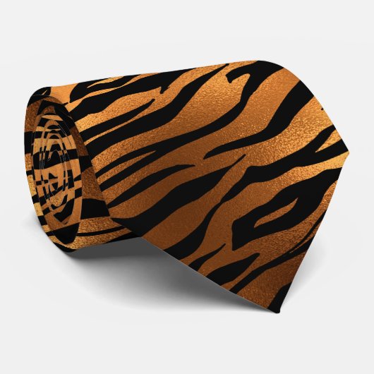 Orange  Metallic Tiger Stripes Fur ネクタイ (ロール)