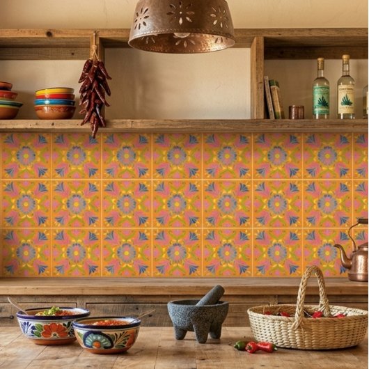 Orange Mexican Flowers Spanish タイル