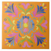 Orange Mexican Flowers Spanish タイル (正面)