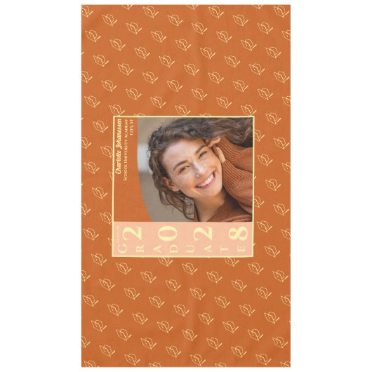 Orange Modern Graduation Photo Cap Pattern テーブルクロス (正面)