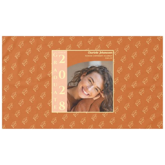 Orange Modern Graduation Photo Cap Pattern テーブルクロス (正面(横))