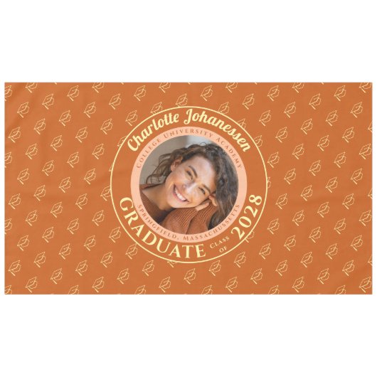 Orange Modern Graduation Photo Cap Pattern テーブルクロス (正面(横))